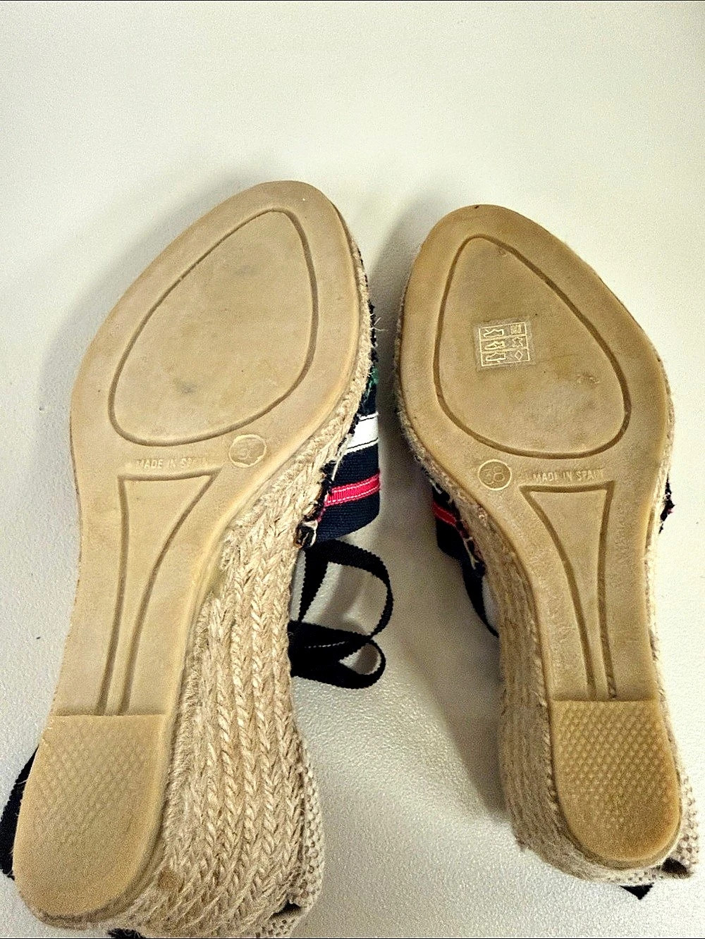 Marc by Marc Jacobs Striped Canvas Ankle-Tie Espadrille Wedge Sandals Striped - Picture 6 of 7